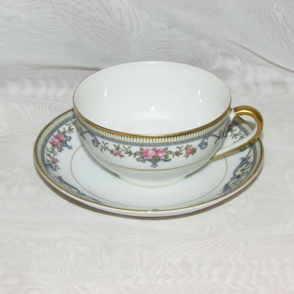 Antique Noritake China Cup & Saucer Chan Lake Japan Floral Cottagecore Vintage